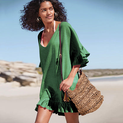 Slub Cotton V Neck beach cover up