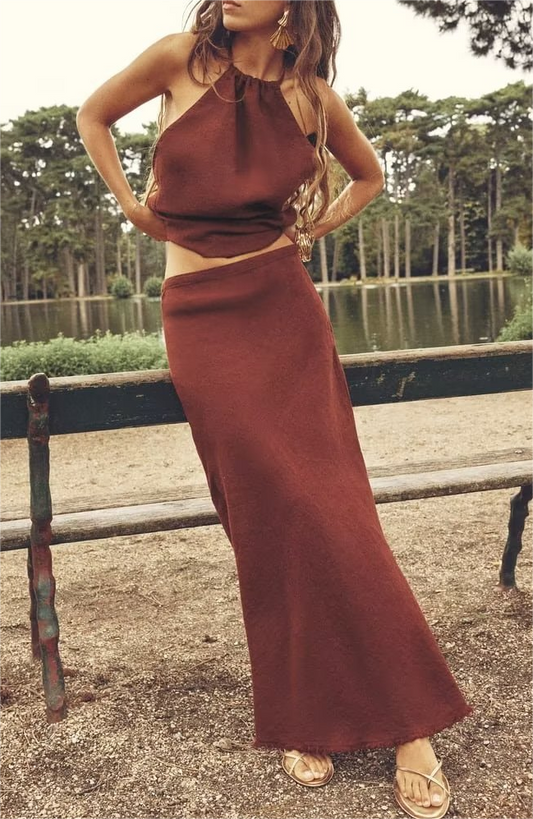 Linen Halter Top skirt matching set