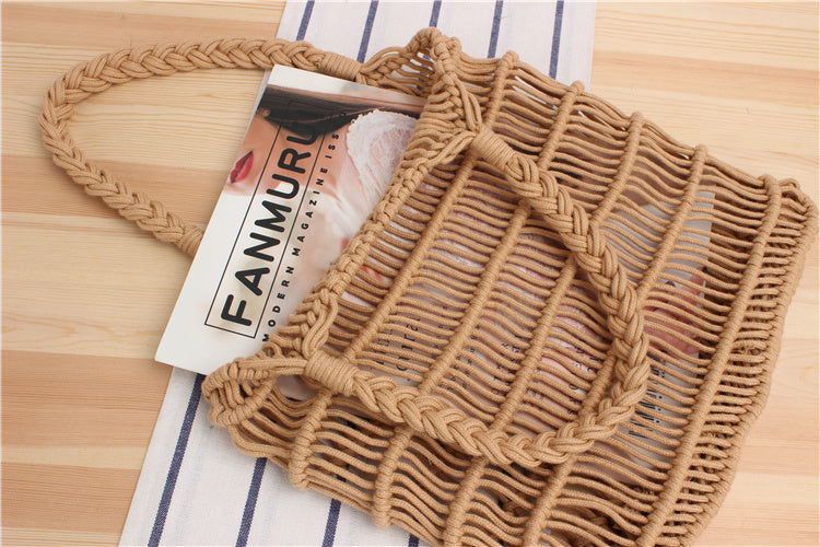 See through hand woven beach bag