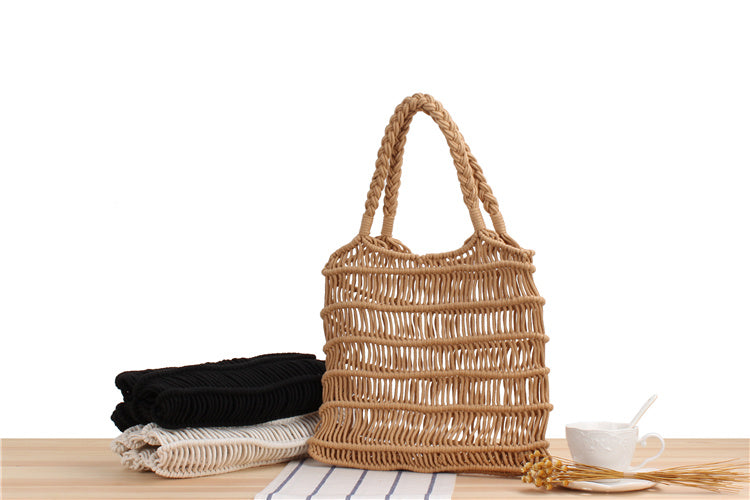 See through hand woven beach bag
