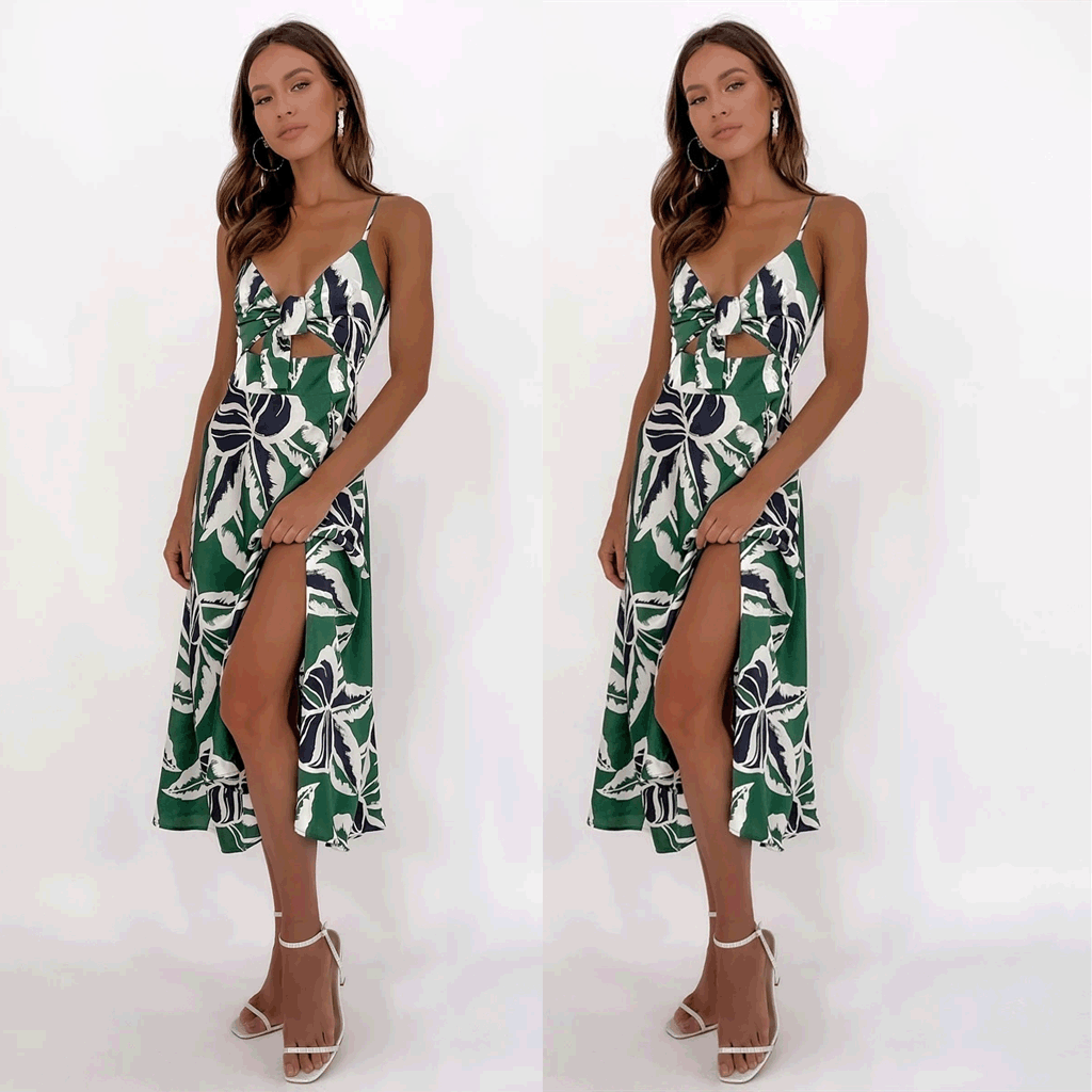 Tropical Floral Print dress with cut out front