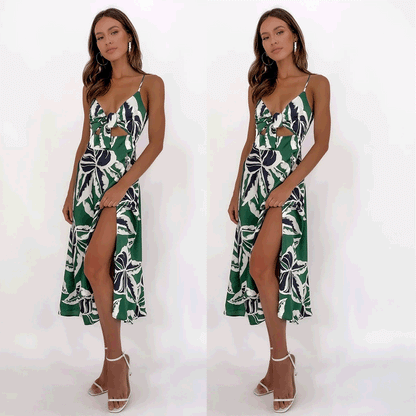 Tropical Floral Print dress with cut out front