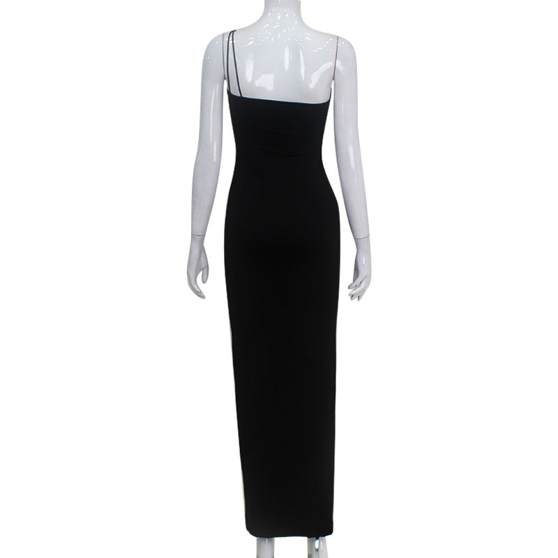 One shoulder maxi dress with 3D flower