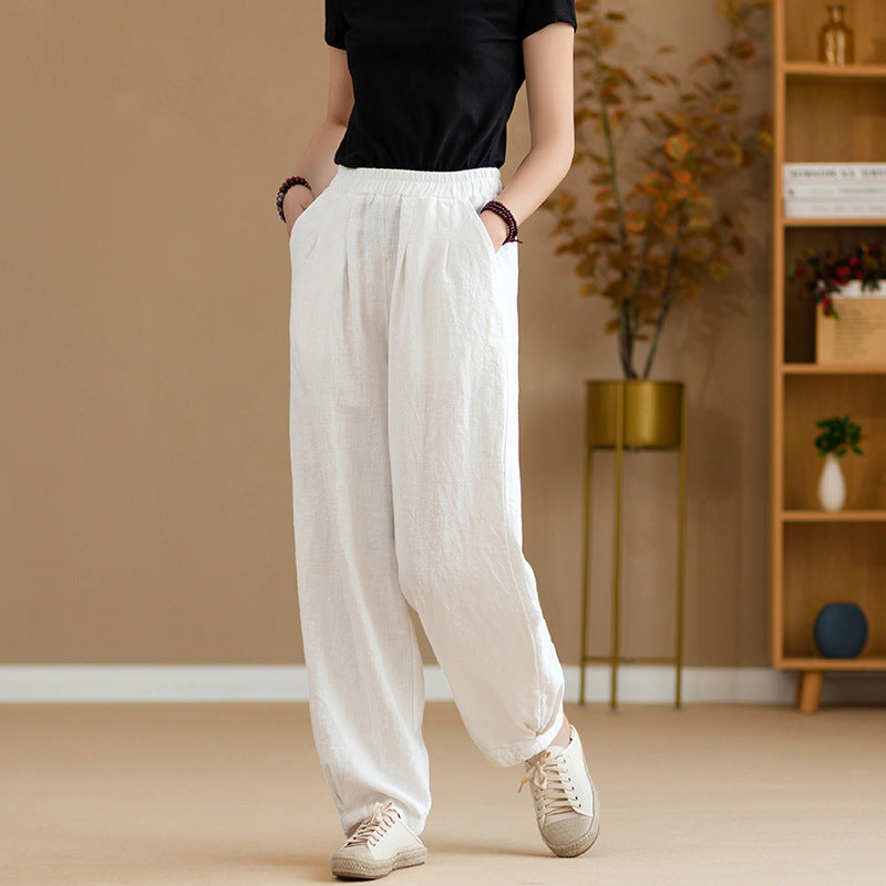 Linen blend loose fit trousers