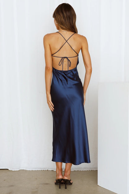 Criss cross back satin dress