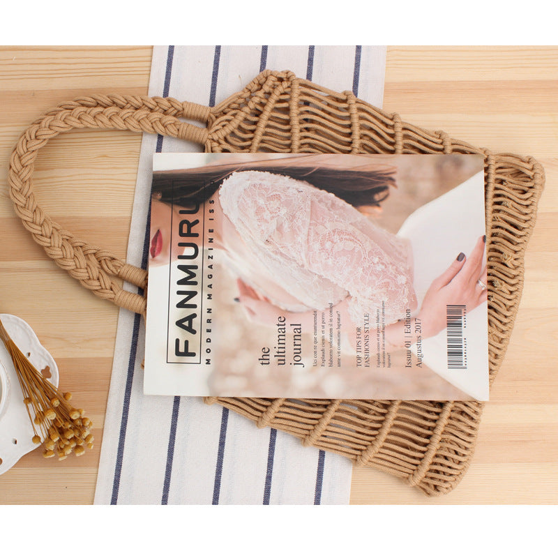 See through hand woven beach bag
