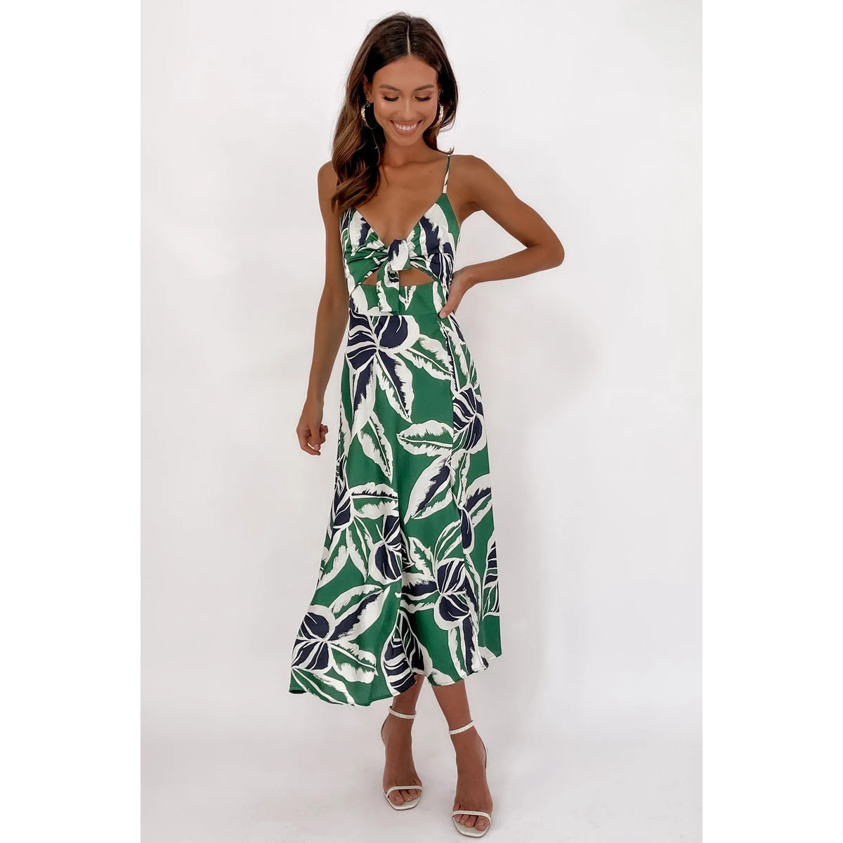 Tropical Floral Print dress with cut out front