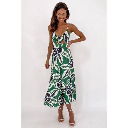 Tropical Floral Print dress with cut out front