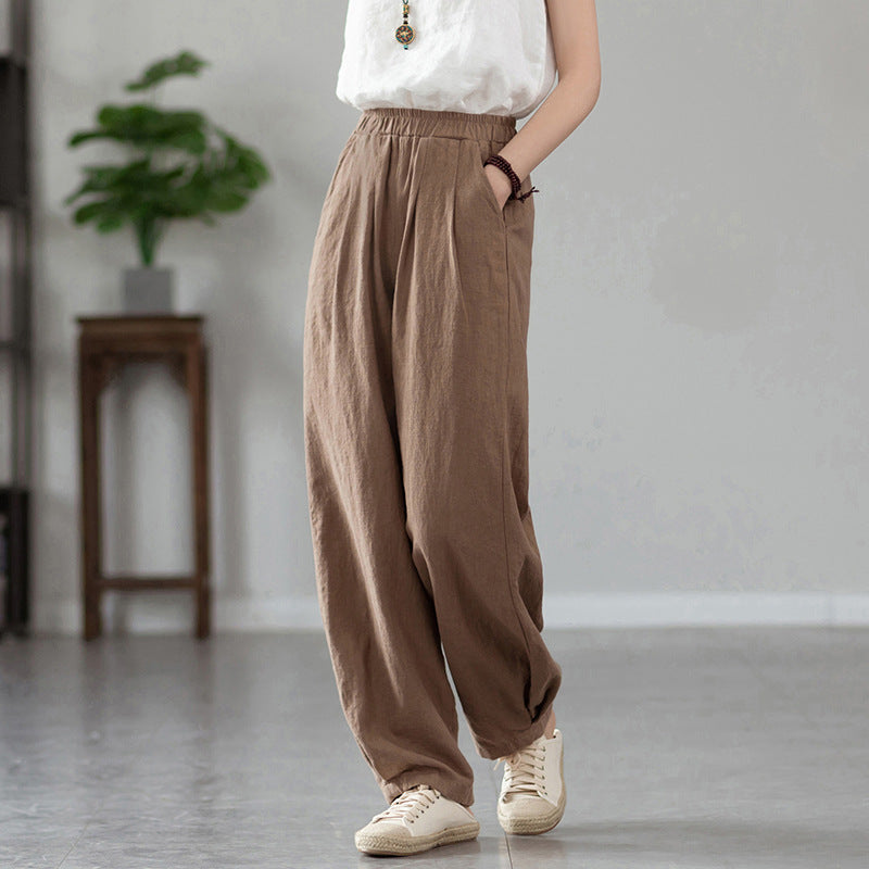 Linen blend loose fit trousers