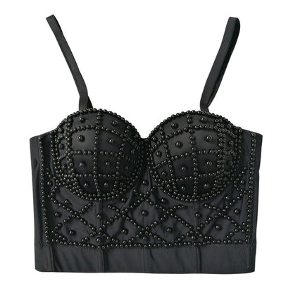 Pearl embroidered crop top
